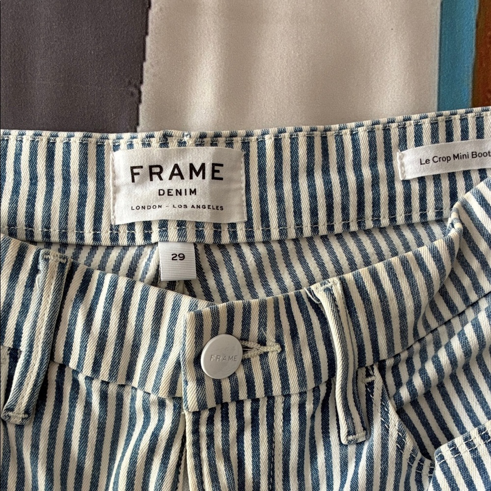 Frame Denim Navy and White Pinstripe Jeans